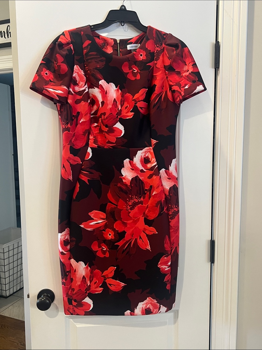 Calvin Klein Black Dress with Red Floral Print
